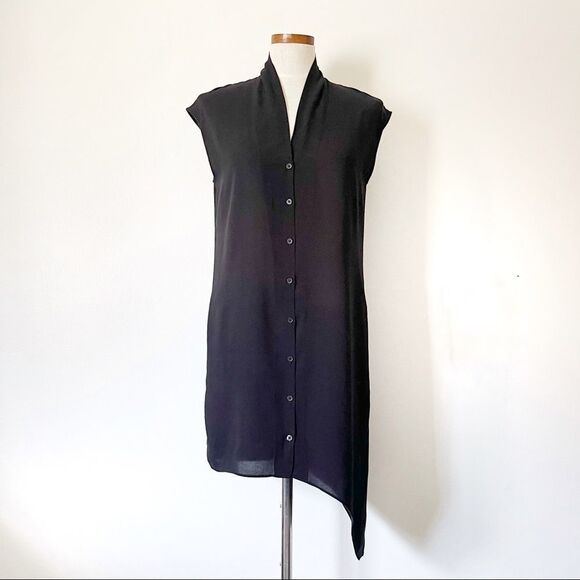 Helmut Lang Black sleeveless button down tunic blouse preowned size Petite - Picture 2 of 6